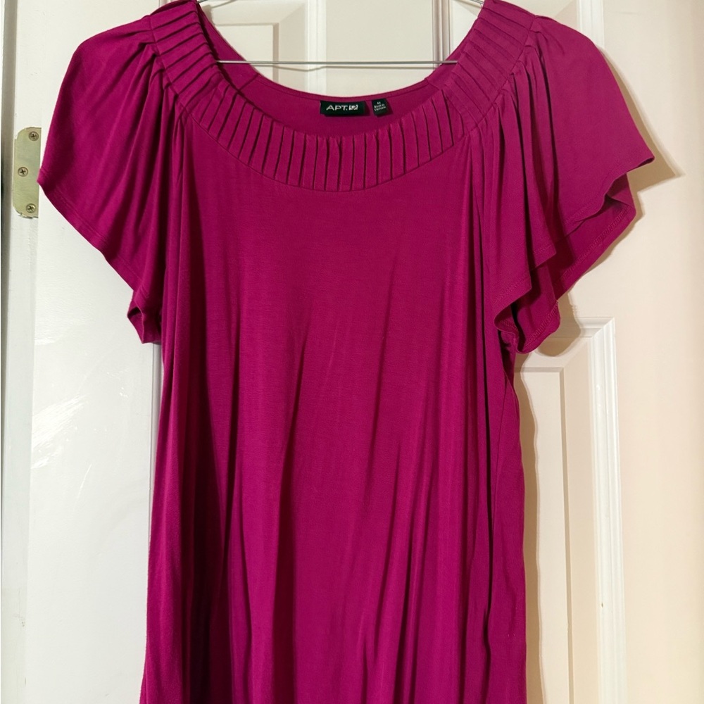 Apt. 9 Women’s Fuchsia Pleated Yoke Flutter Sleeve Top